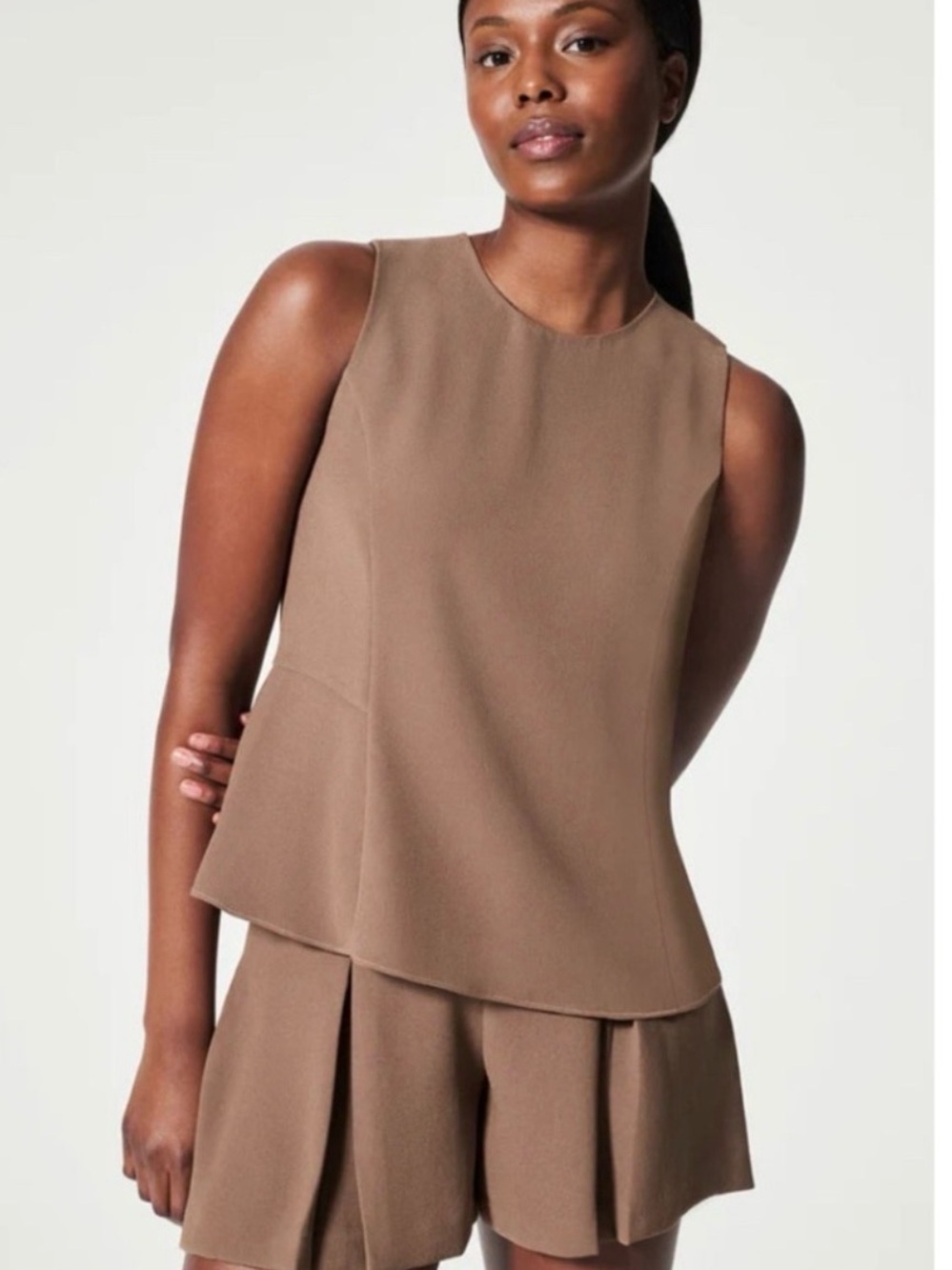 Spanx Carefree Crepe Peplum Sleeveless Tank Cedar Brown Size Medium NWT